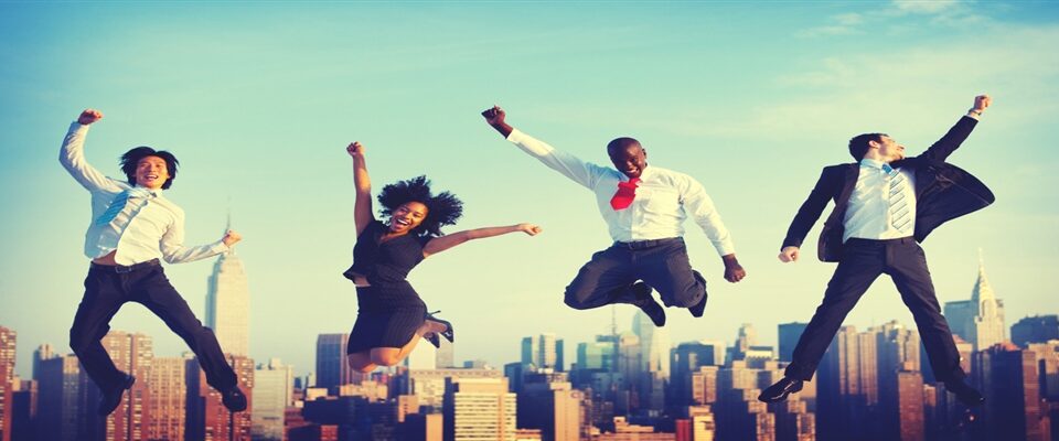 Success celebrate business people jumping